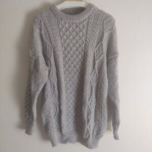 Aran Sweater Market  XL Wool Gray Cable Knit Fisherman Pullover